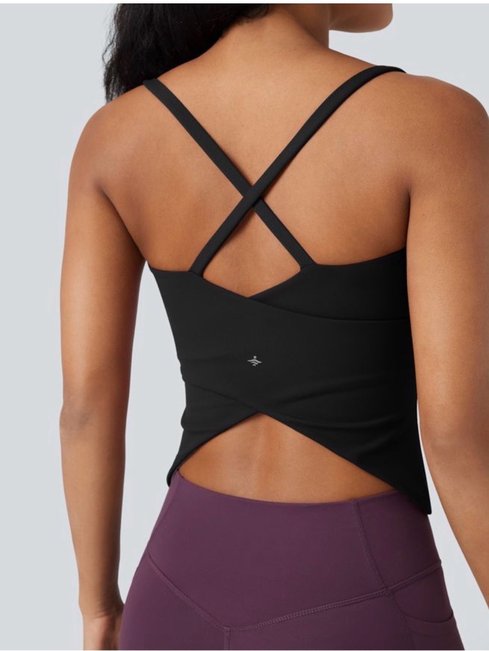 HALARA Black Crossback Tank Top with Twist Hem